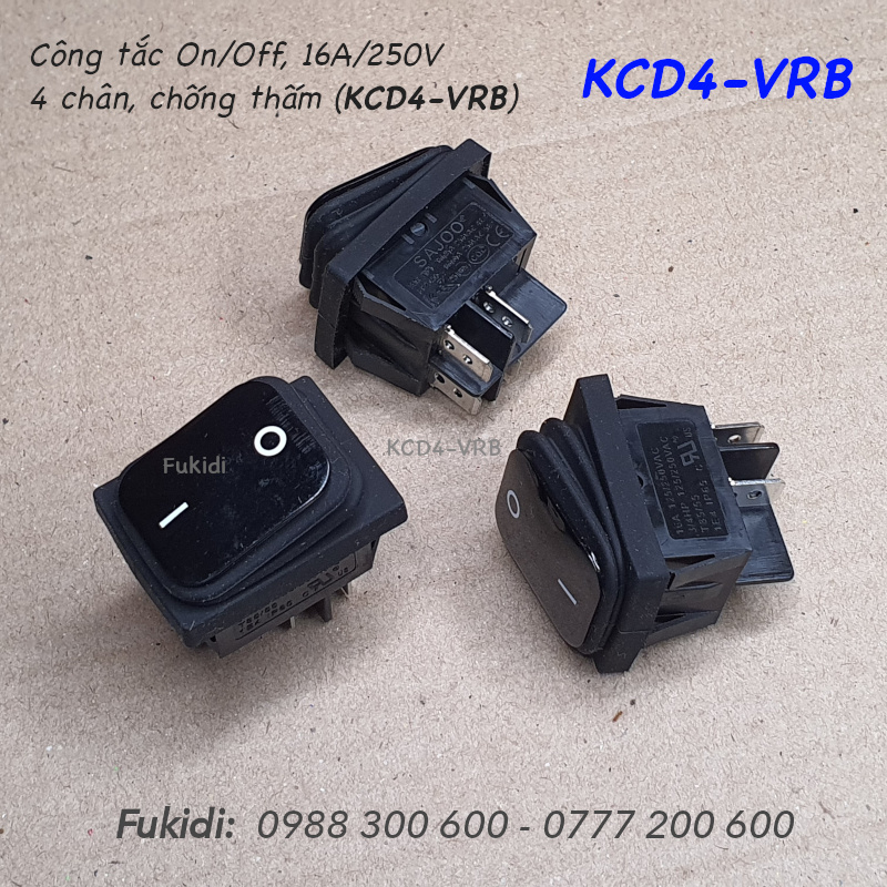Công tắc bập bênh chống thấm nước chuẩn PA66, 16A/250V, 4 chân - KCD4-VRR