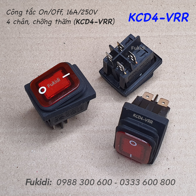 Công tắc bập bênh chống thấm nước chuẩn PA66, 16A/250V, 4 chân - KCD4-VRR