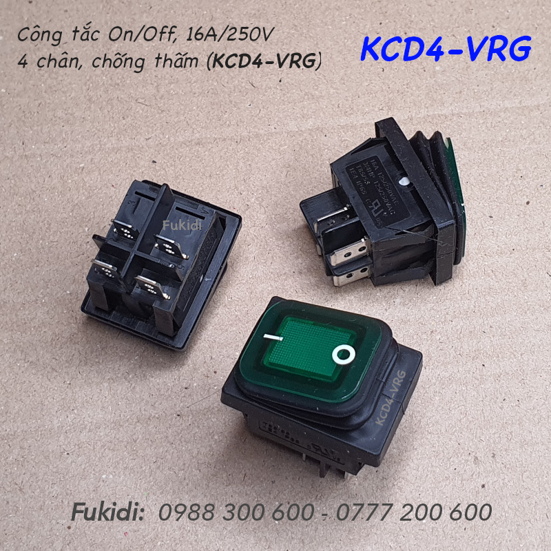 Công tắc bập bênh chống thấm nước chuẩn PA66, 16A/250V, 4 chân - KCD4-VRR