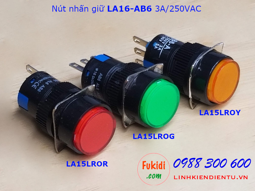 Công tắc nút nhấn giữ LA16 AB6 3A/250V phi 16mm màu xanh - LA16LROG