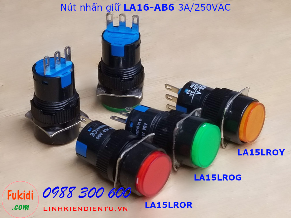 Công tắc nút nhấn giữ LA16 AB6 3A/250V phi 16mm màu xanh - LA16LROG