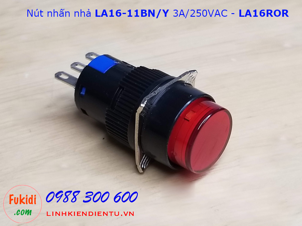 Nút nhấn nhả LA16-11BN/Y 3A/250VAC phi 16mm, tròn màu đỏ - LA16ROR