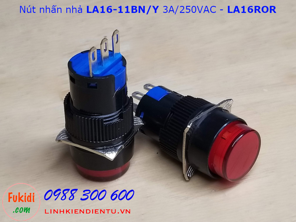 Nút nhấn nhả LA16-11BN/Y 3A/250VAC phi 16mm, tròn màu đỏ - LA16ROR