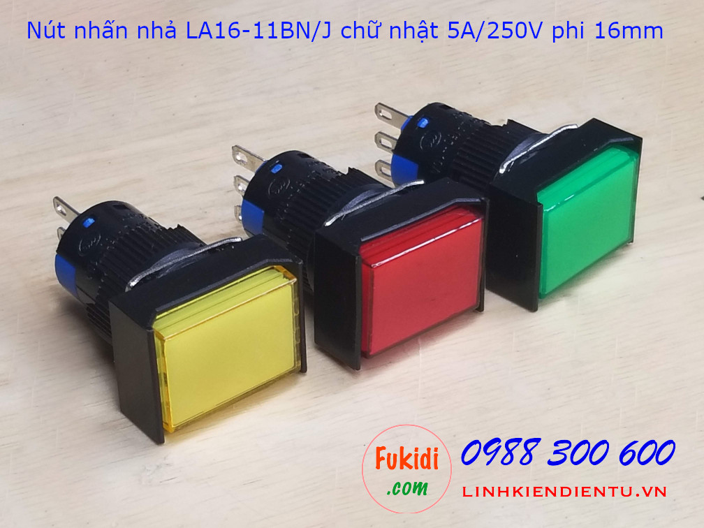 Nút nhấn nhả LA16-11BN/J 5A/250VAC đầu chữ nhật phi 16mm màu vàng - LA16REY