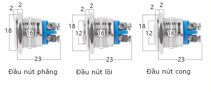 BN16HC - Nút nhấn vỏ inox phi 16mm đầu nút hình cầu