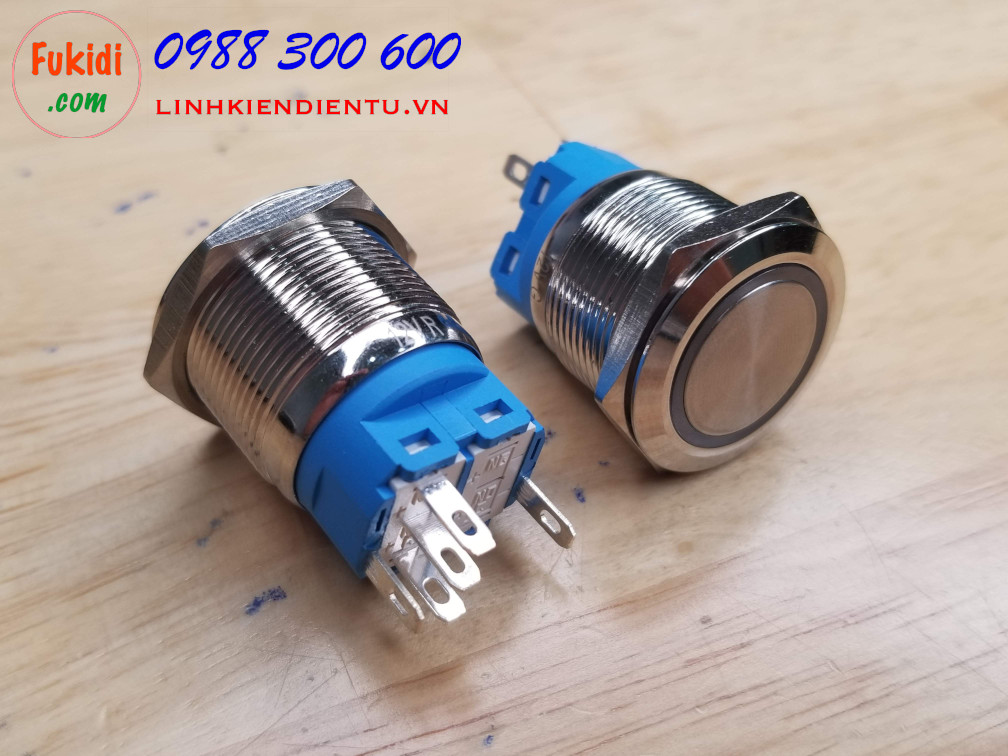 Nút reset vỏ kim loại, 12-24V, phi 22mm có đèn màu xanh lục BN2224B