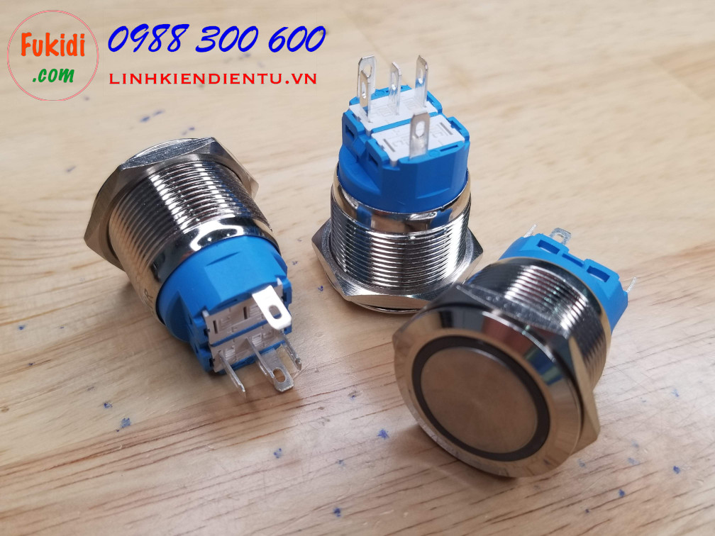 Nút reset vỏ kim loại, 12-24V, phi 22mm có đèn màu xanh lục BN2224B