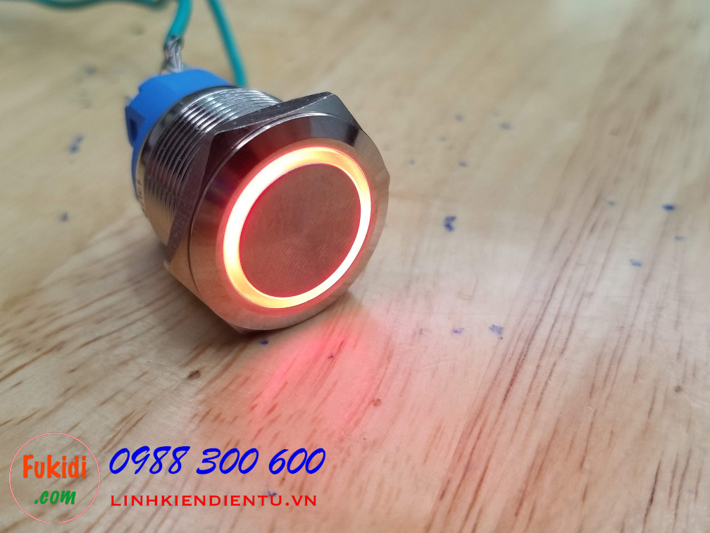 Nút reset vỏ inox, điện áp 12-24V, phi 22mm có đèn LED màu đỏ BN2224R 