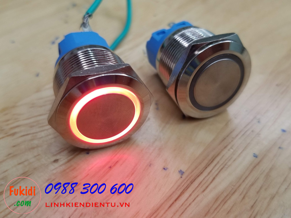 Nút reset vỏ inox, điện áp 12-24V, phi 22mm có đèn LED màu đỏ BN2224R 