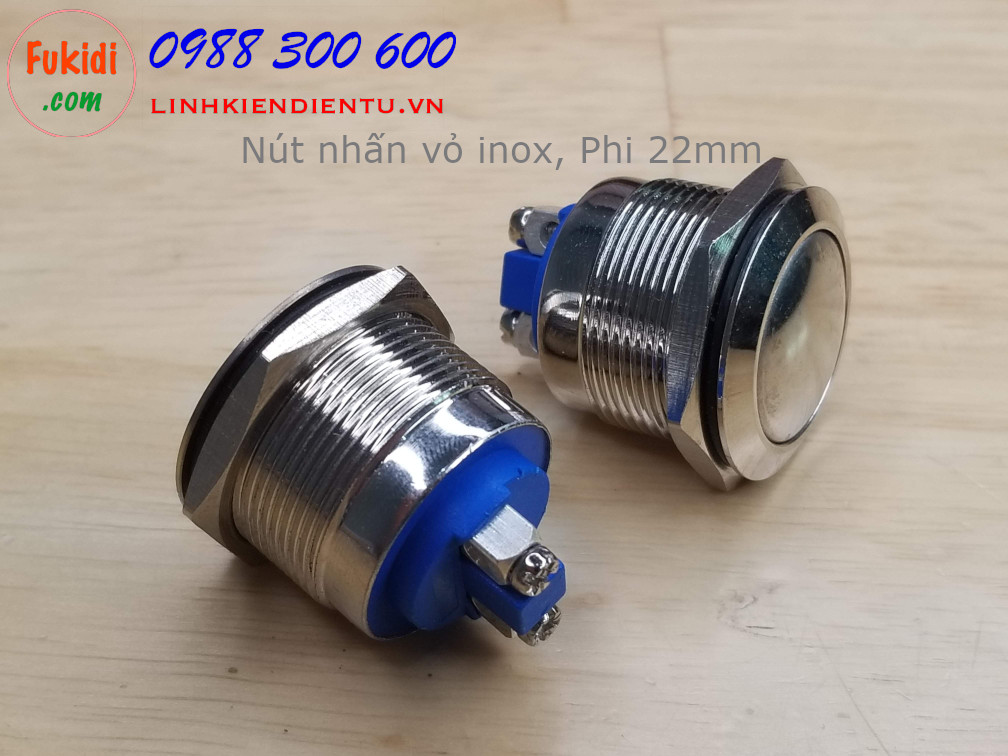 BN2224NL Nút nhấn vỏ inox, phi 22mm, mặt nút cong, không đèn