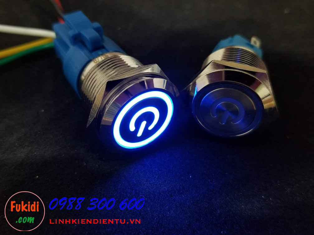 BN1924PB - Nút nhấn nhả có đèn, vỏ inox, phi 19mm, 24v đèn LED hình nút nguồn màu xanh lục