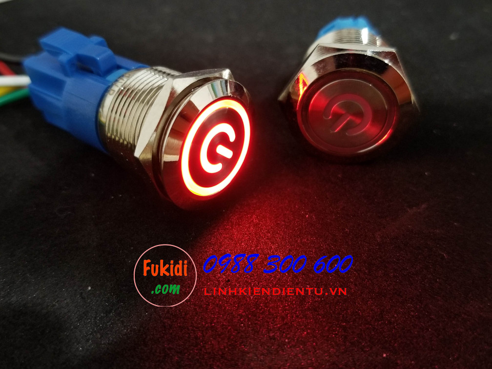 BN1924PR - Nút nhấn nhả có đèn, vỏ inox, phi 19mm, 24v đèn LED hình nút nguồn màu đỏ