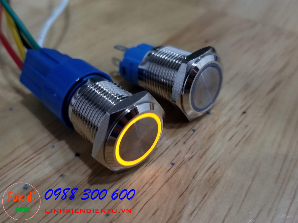 BN1624Y Nút nhấn nhả có đèn, vỏ inox, phi 16mm, 24v đèn LED màu vàng