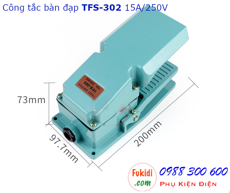 Công tắc bàn đạp, cóc đạp TFS-302 15A/250V, ba chân ra, hai tiếp điểm NO và NC