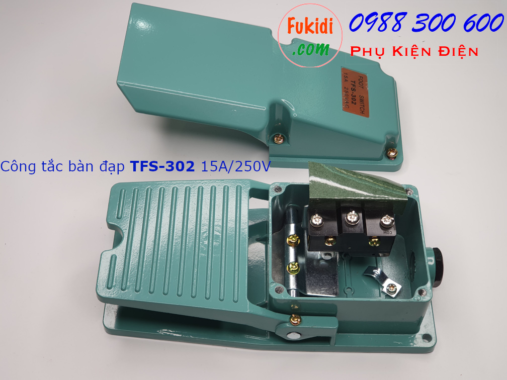 Công tắc bàn đạp, cóc đạp TFS-302 15A/250V, ba chân ra, hai tiếp điểm NO và NC