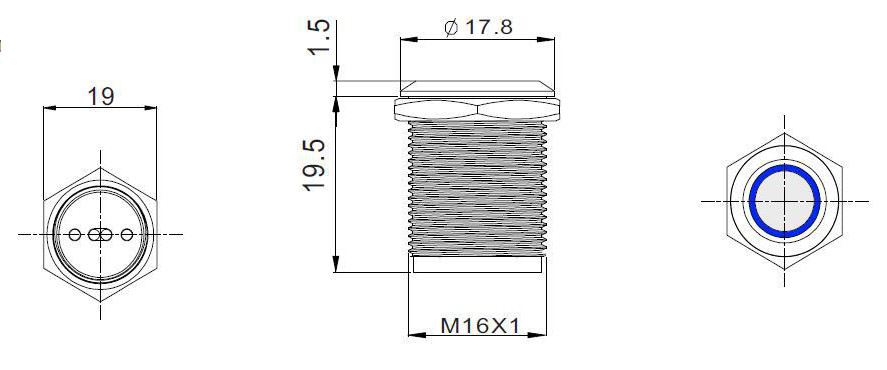 Nút nhấn nhả cảm ứng vỏ inox có đèn xanh lục, phi 19, không thấm nước, điện áp 6-24V, dòng tải 7A BNT1924B