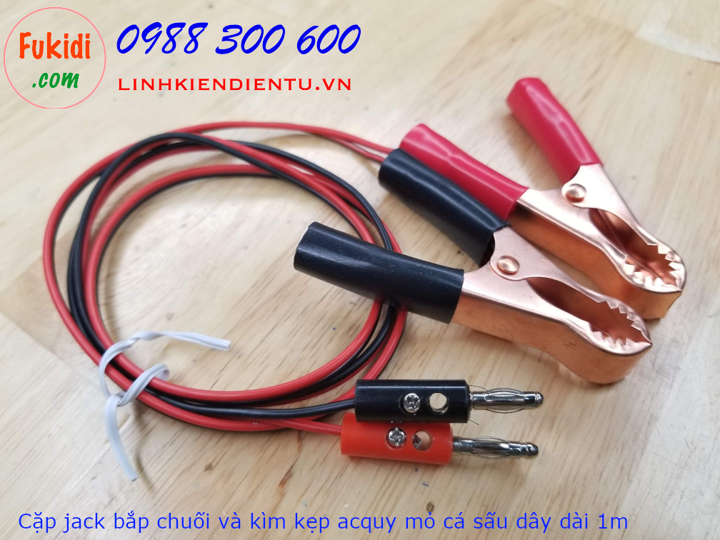 Cặp jack bắp chuối và kìm kẹp ắc quy mỏ cá sấu dây dài 1m