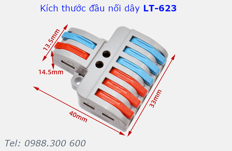 Đầu nối hai dây sang sáu dây LT-623 32A/250VAC, dùng dây 0.08-4mm2