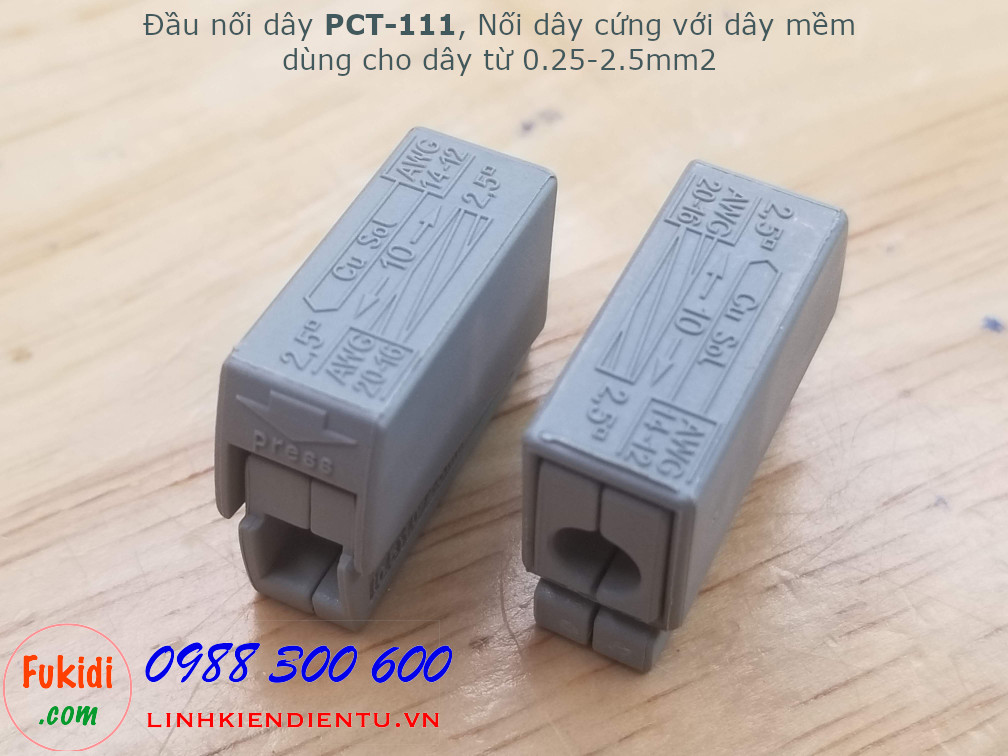 Đầu nối dây PCT-111 dùng nối dây điện cứng và dây mềm kích thước từ 0.25-2.5mm2