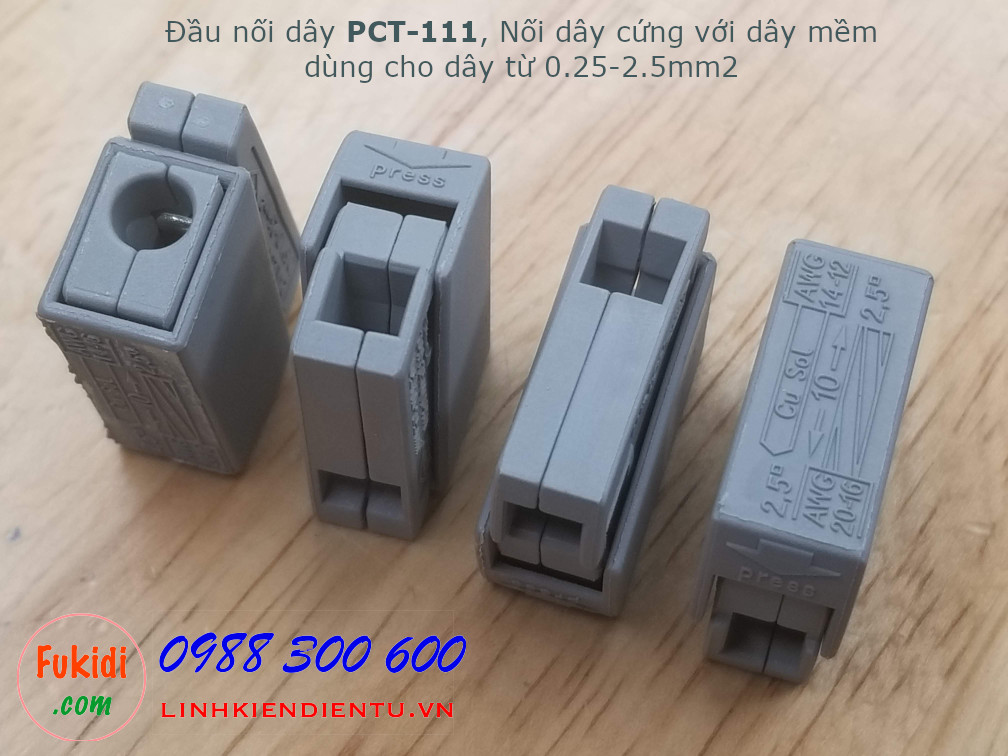Đầu nối dây PCT-111 dùng nối dây điện cứng và dây mềm kích thước từ 0.25-2.5mm2