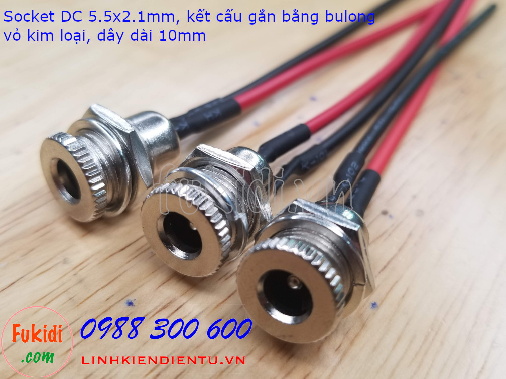 Socket cắm nguồn DC DC099 kích thước loại 5.5x2.1mm, vỏ kim loại, công suất 5A 30V