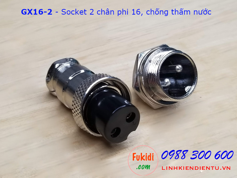 GX16-2 socket ra hai dây, đầu hàn chì, chống thấm, phi 16mm
