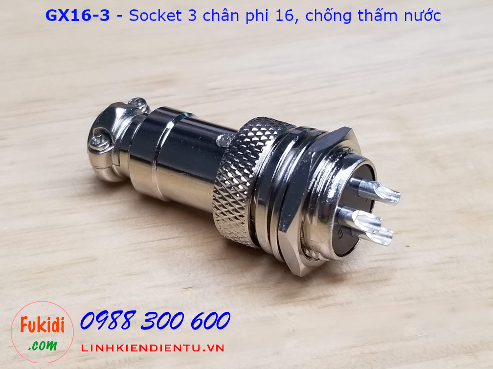 GX16-3 socket ra ba dây, đầu hàn chì, chống thấm, phi 16mm