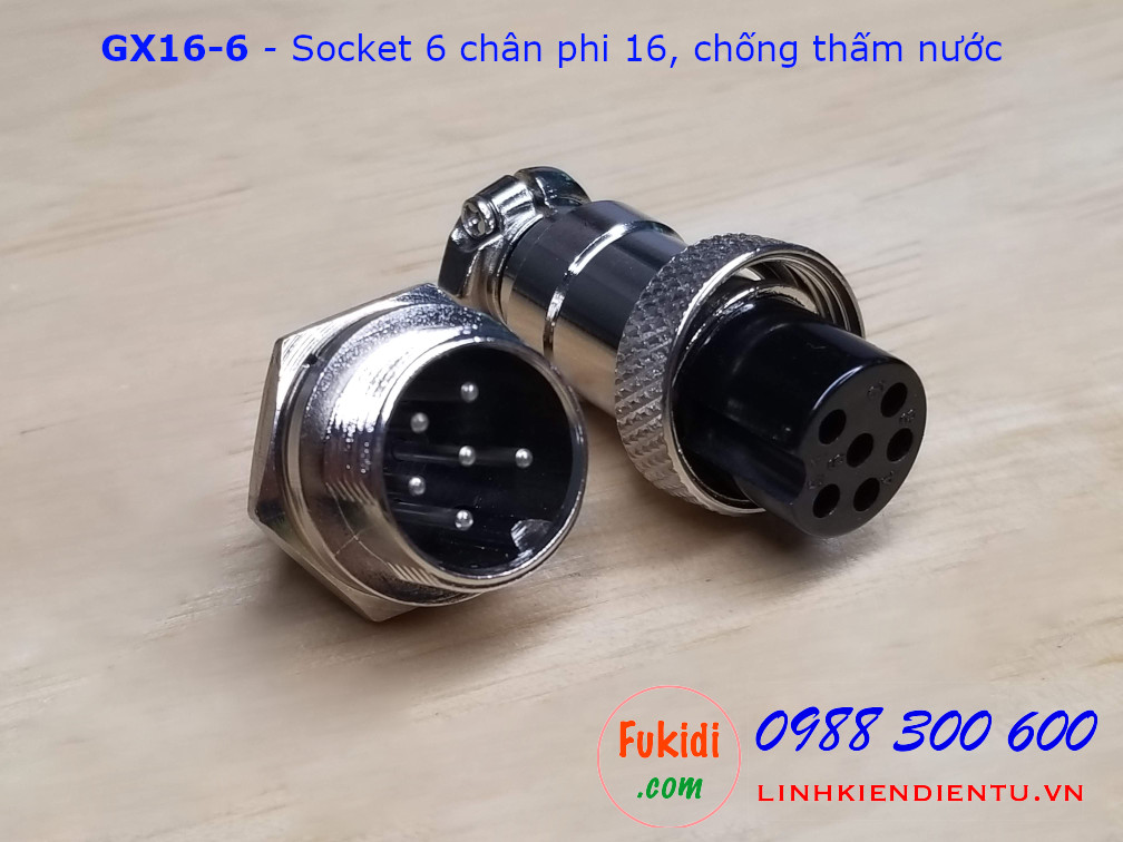 GX16-6 socket ra sáu dây, đầu hàn chì, chống thấm, phi 16mm