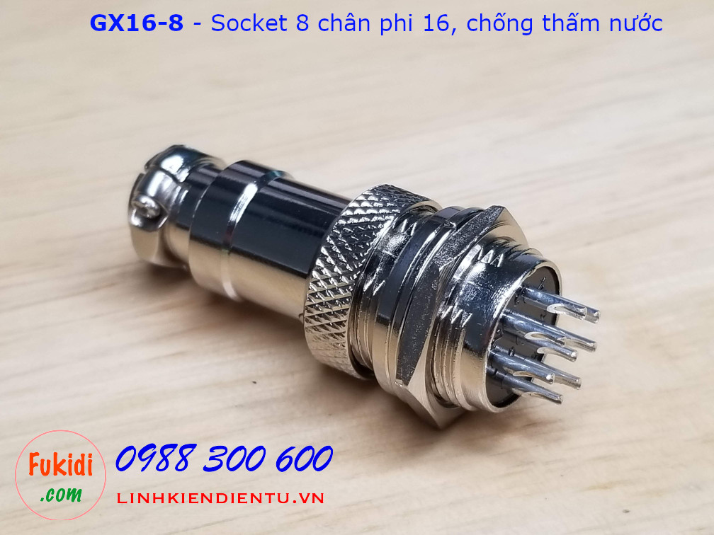 GX16-8 socket ra tám dây, đầu hàn chì, chống thấm, phi 16mm