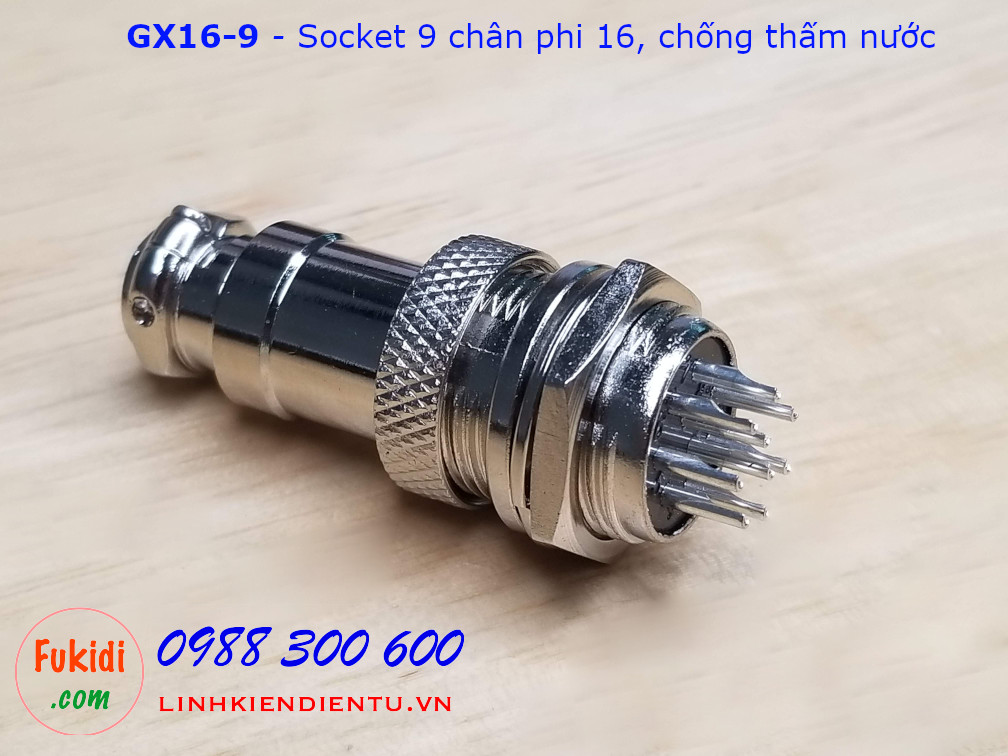 GX16-9 socket ra chín dây, đầu hàn chì, chống thấm, phi 16mm