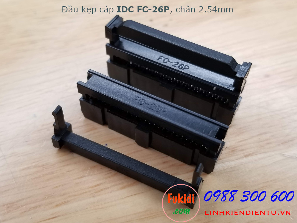 Đầu kẹp cáp bẹ IDC FC-26P bố trí chân 2x13P, khoảng cách chân 2.54mm màu đen