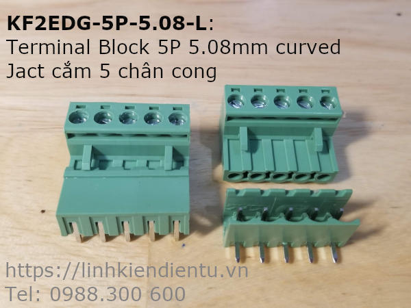 KF2EDG-5P-5.08-L: Terminal Block 5P 5.08mm curved - Jact cắm 5 chân cong