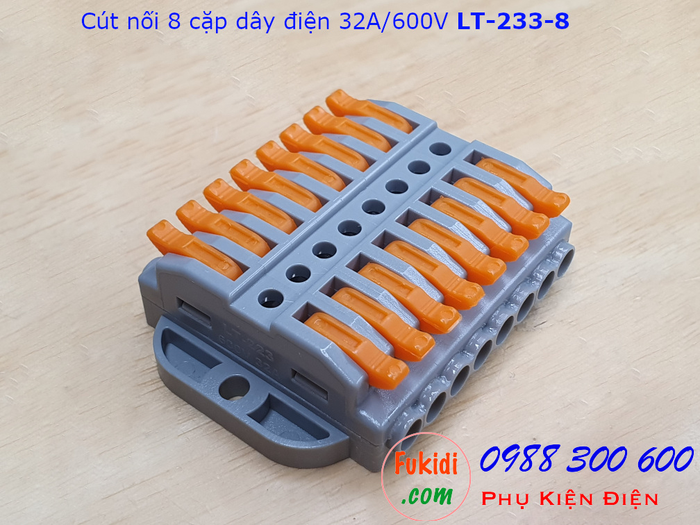 Cút nối dây LT-223-8 nối 8 cặp dây 0.08-4mm2, công suất 32A/600V