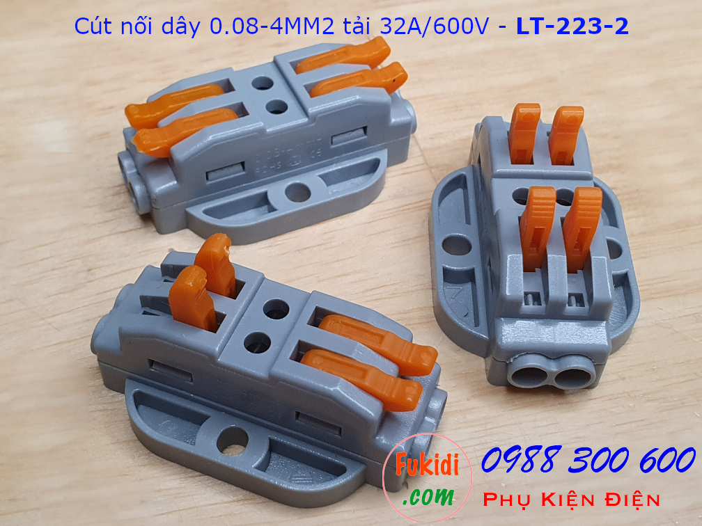 Cút nối dây LT-223-2 nối 2 cặp dây 0.08-4mm2, công suất 32A/600V