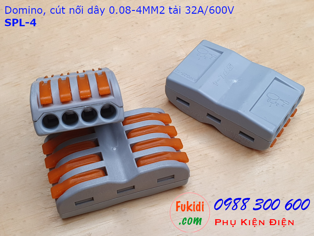 Cút nối dây 4 chân SPL-4 nối 4 cặp dây 0.08-4mm2, công suất 32A/600V