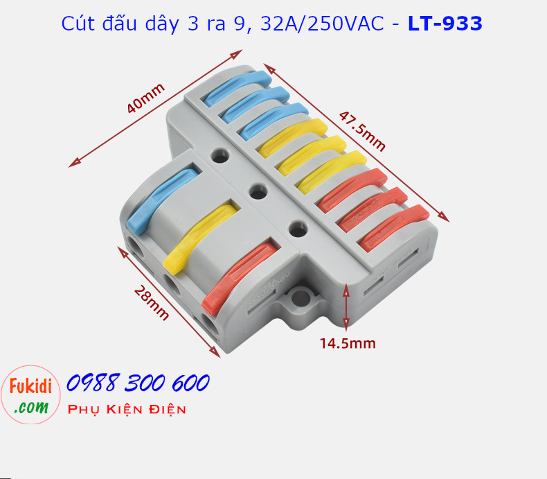 Cút nối dây chia ba ra chín dây 32A 250VAC LT-933