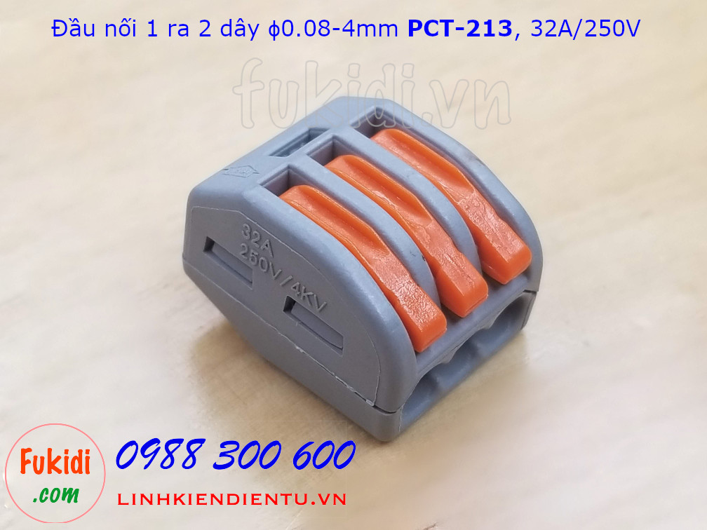 Cút nối dây, đầu nối một ra hai dây phi 0.08-4mm PCT-213  32A/250V