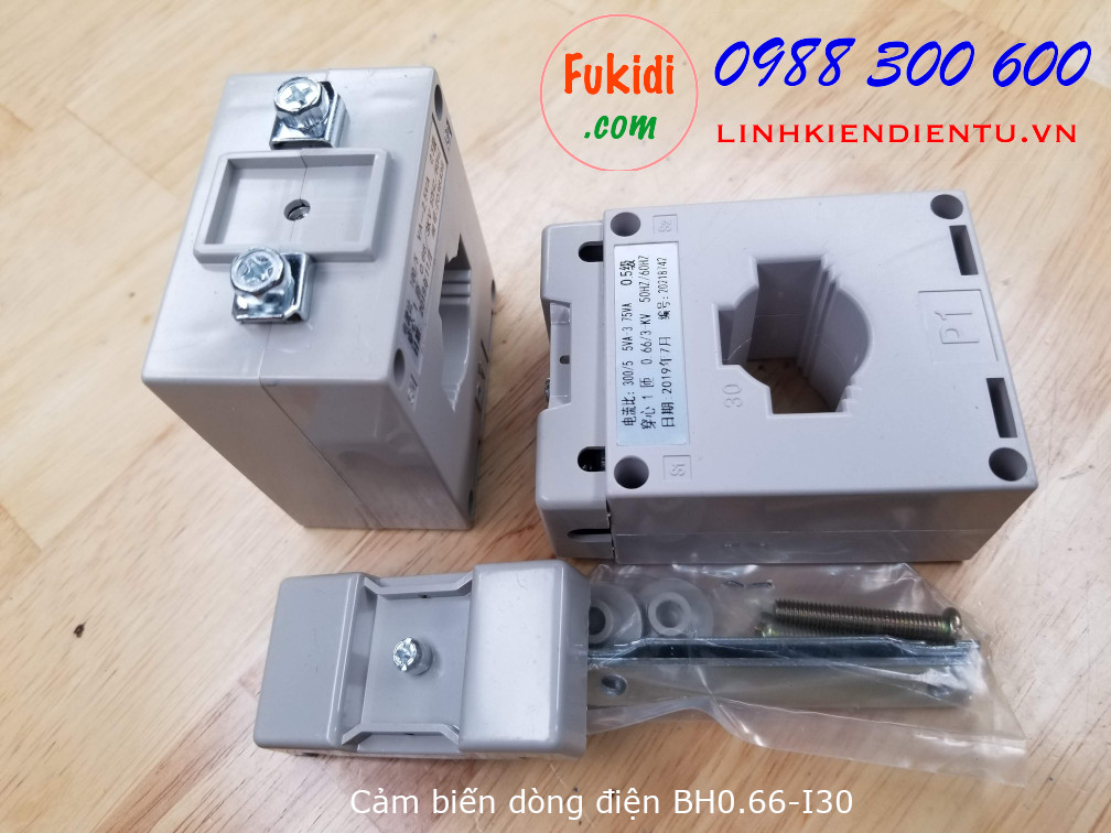 Cảm biến dòng điện BH0.66-I30 đo dòng điện 50A, 100A, 200A và 300A, ngõ ra 5A, khe luồn dây 30mm