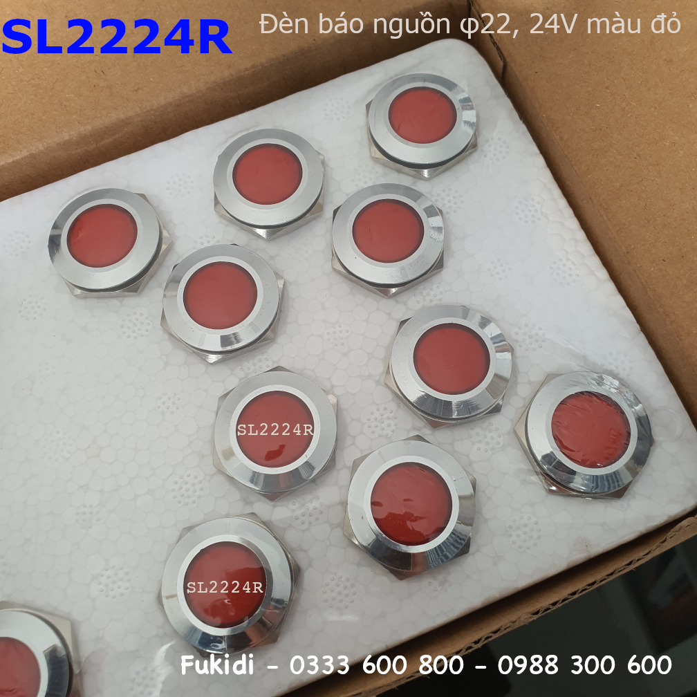 Đèn báo tín hiện vỏ inox 304, phi 22mm, 24V sáng màu đỏ - SL2224R