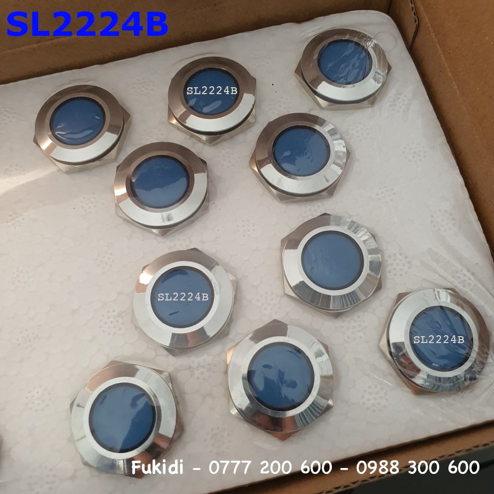Đèn báo tín hiện vỏ inox 304, phi 22mm, 24V màu xanh blue - SL2224B