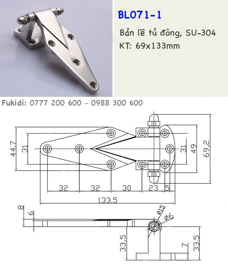 Chi tiết kích thước bản lề tủ đông, tủ mát BL071-1