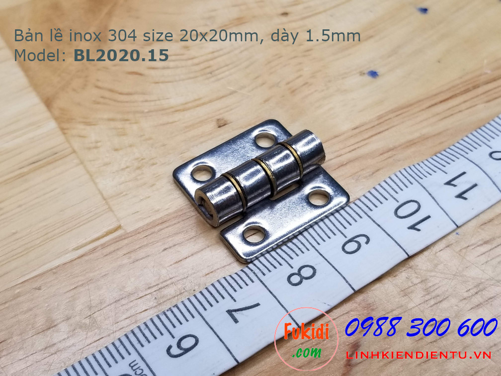 Bản lề inox 304 size 20x20mm, dày 1.5mm, model: BL2020.15