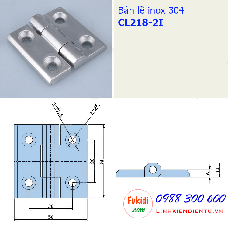 Bản vẽ chi tiết kích thước của bản lề inox CL218-2I