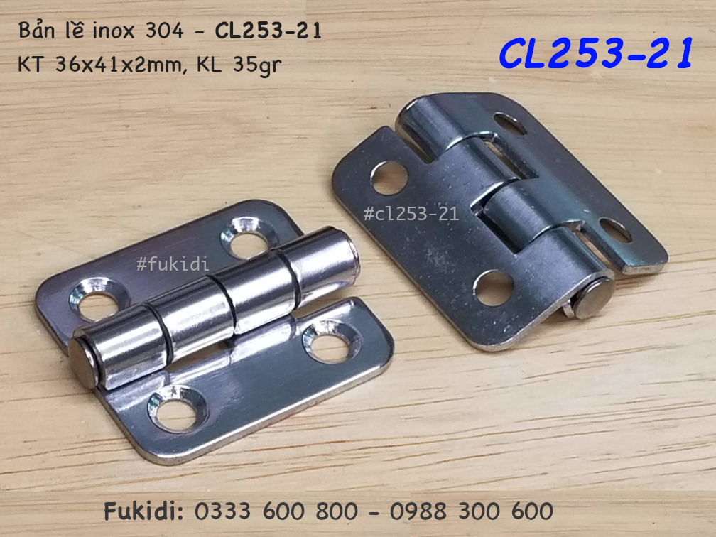Bản lề tủ điện CL253-21, BL253-21 chất liệu inox 304, kích thước 36x44mm màu bạc