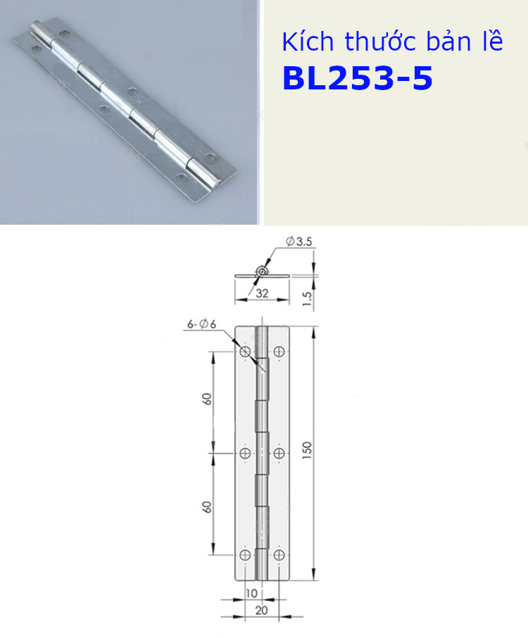 Bản lề tủ điện, bản lề lá SU304 size 32x150mm, dày 1.5mm - BL253-5