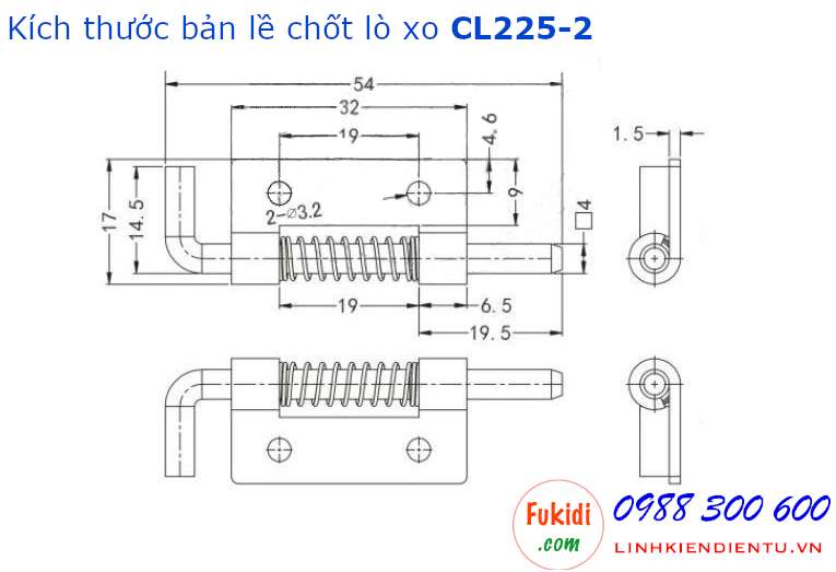 Bản lề lò xo, inox 304 size 55x18.5mm dày 1.5mm, model CL225-2