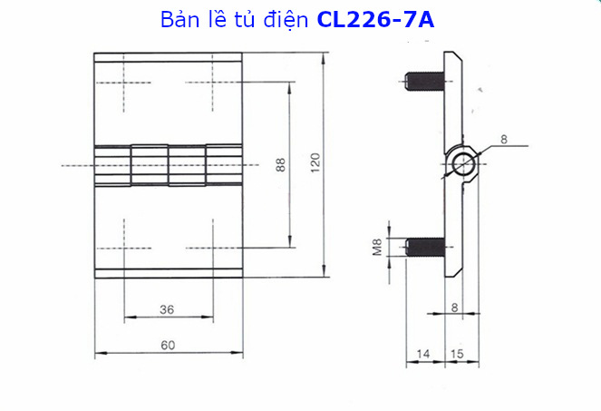 Chi tiết kích thước của bản lề tủ điện CL226-7