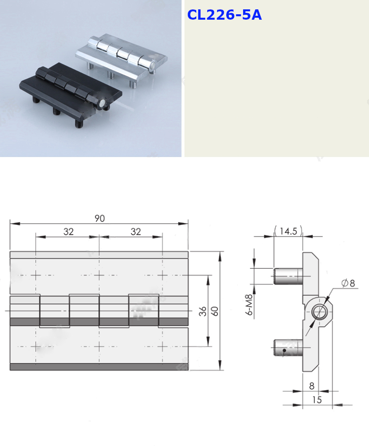 Bản lề hợp kim nhôm CL226-5A size 90x60mm, dày 8mm, màu đen