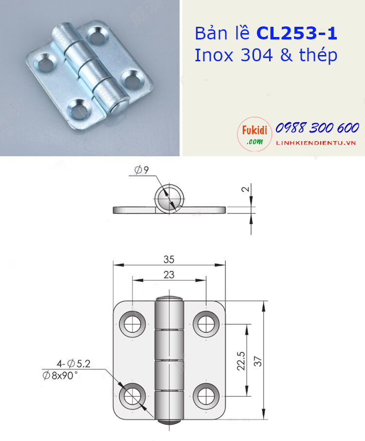 Bản lề tủ điện CL253-1 thép size 35x37mm - CL253-1T