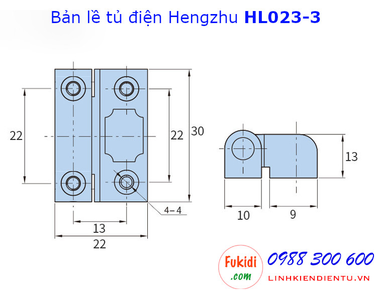 Bản vẽ chi tiết của bản lề tủ điện Hengzhu HL023-3